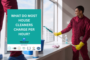 Professional house cleaners cleaning a modern home, showcasing cleaning tools and techniques.