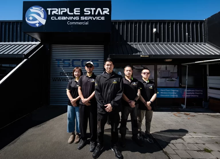The cleaning team at Triple Star Commercial Cleaning in Christchurch, ready to tackle any cleaning challenge.