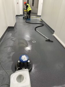 Commercial floor scrubbing and builders cleaning in Christchurch using professional floor cleaning equipment by Triple Star Commercial Cleaning.