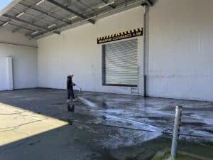 Commercial pressure washing and loading dock cleaning in Christchurch by Triple Star Commercial Cleaning.